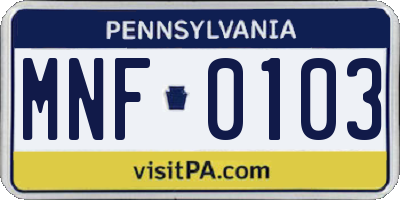 PA license plate MNF0103