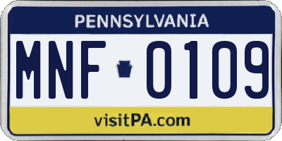 PA license plate MNF0109