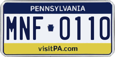 PA license plate MNF0110