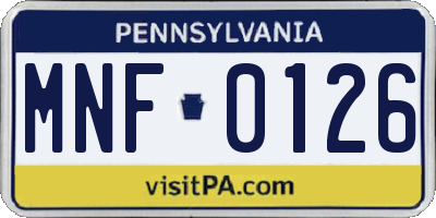 PA license plate MNF0126