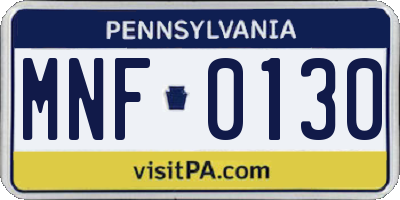 PA license plate MNF0130
