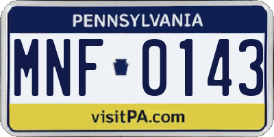 PA license plate MNF0143