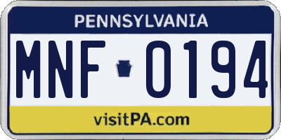 PA license plate MNF0194