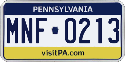 PA license plate MNF0213
