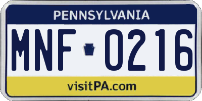 PA license plate MNF0216