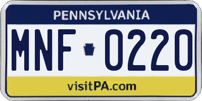 PA license plate MNF0220