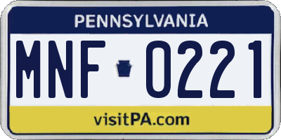 PA license plate MNF0221