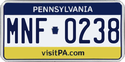 PA license plate MNF0238