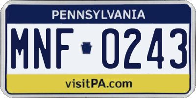 PA license plate MNF0243