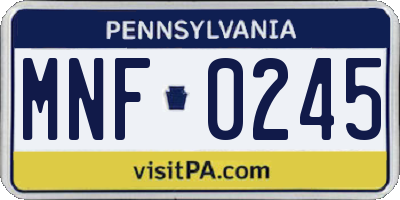 PA license plate MNF0245