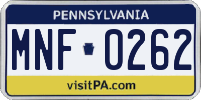 PA license plate MNF0262