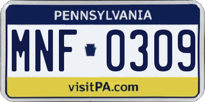 PA license plate MNF0309