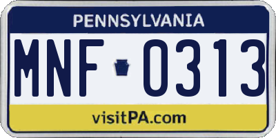PA license plate MNF0313