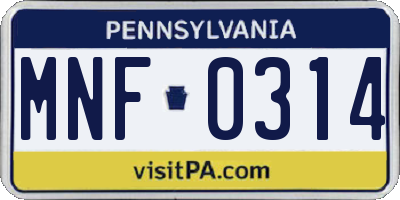 PA license plate MNF0314