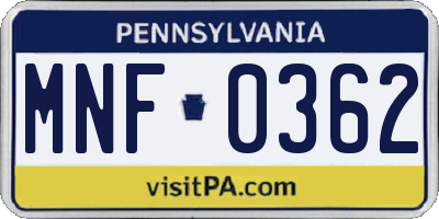PA license plate MNF0362