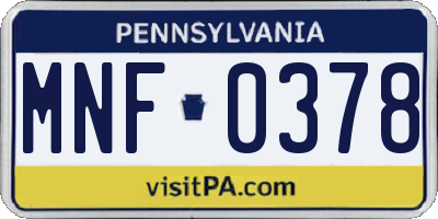 PA license plate MNF0378