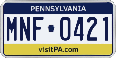 PA license plate MNF0421
