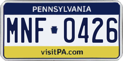 PA license plate MNF0426