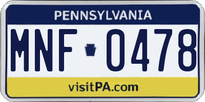 PA license plate MNF0478