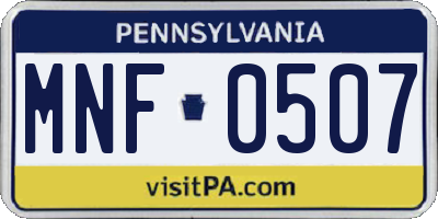 PA license plate MNF0507
