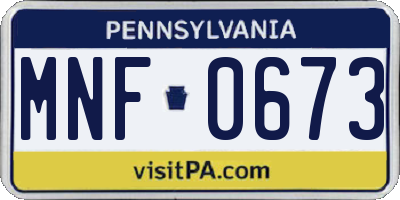 PA license plate MNF0673