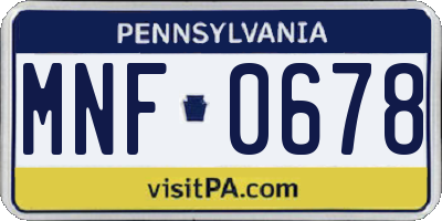 PA license plate MNF0678