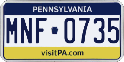 PA license plate MNF0735