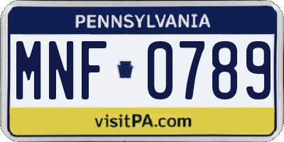 PA license plate MNF0789