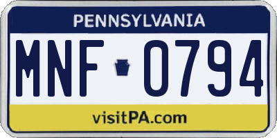 PA license plate MNF0794