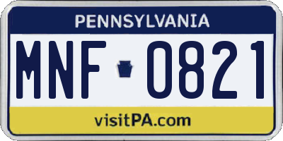 PA license plate MNF0821