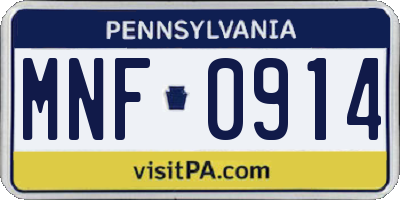 PA license plate MNF0914