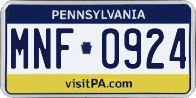 PA license plate MNF0924