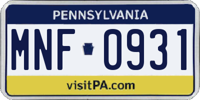 PA license plate MNF0931