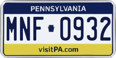 PA license plate MNF0932