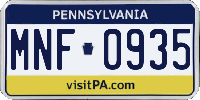 PA license plate MNF0935