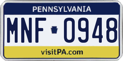 PA license plate MNF0948