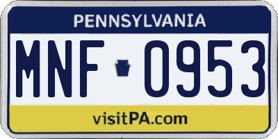 PA license plate MNF0953