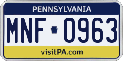 PA license plate MNF0963
