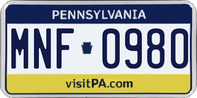 PA license plate MNF0980