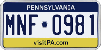 PA license plate MNF0981