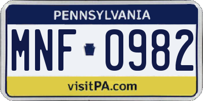 PA license plate MNF0982