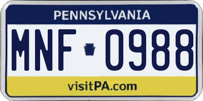 PA license plate MNF0988