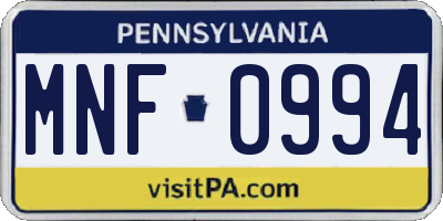 PA license plate MNF0994