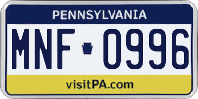 PA license plate MNF0996