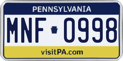 PA license plate MNF0998
