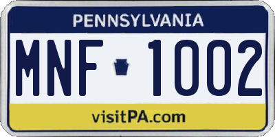 PA license plate MNF1002
