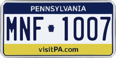 PA license plate MNF1007