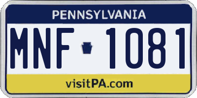 PA license plate MNF1081