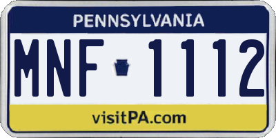 PA license plate MNF1112