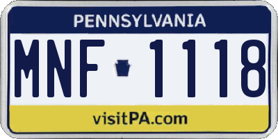 PA license plate MNF1118